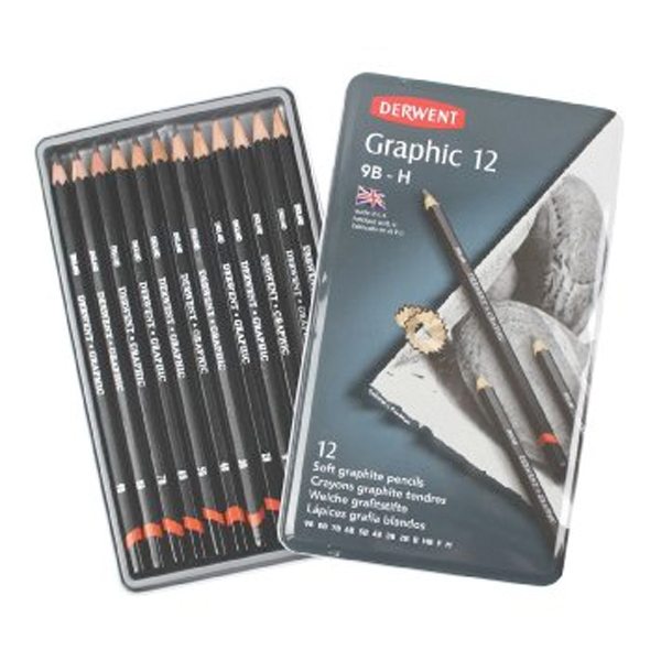 Derwent Graphic 9B-H Soft Graphite Pencils 12 Count New 
